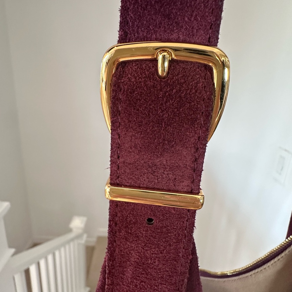 Madewell Essential Curve Suede Shoulder Bag Deep Merlot Burgundy Gold Hardware - Picture 8 of 13
